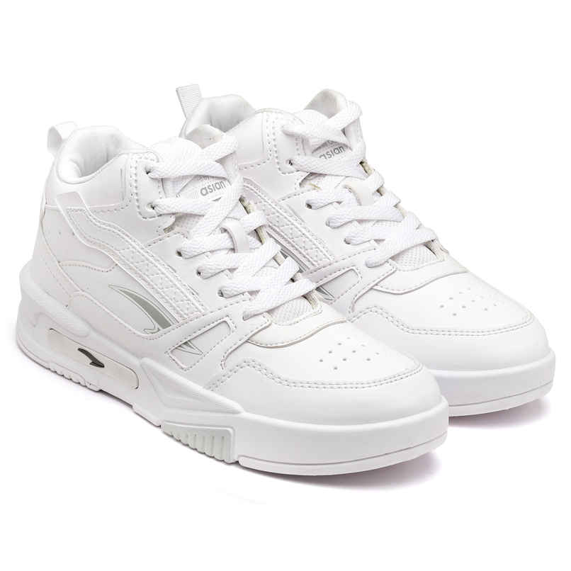 Asian Men s Mexico-11 Full White Hightop Sneakers | UK-10