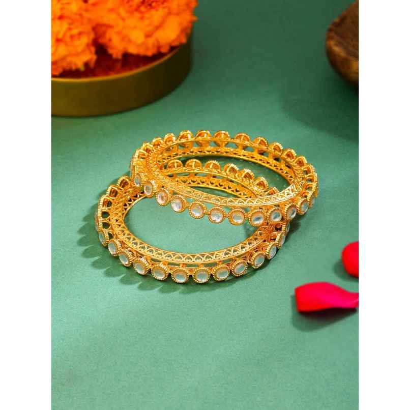 Yellow Chimes Golden Bangles Set for Women | Stone Studded Traditional Jewellery