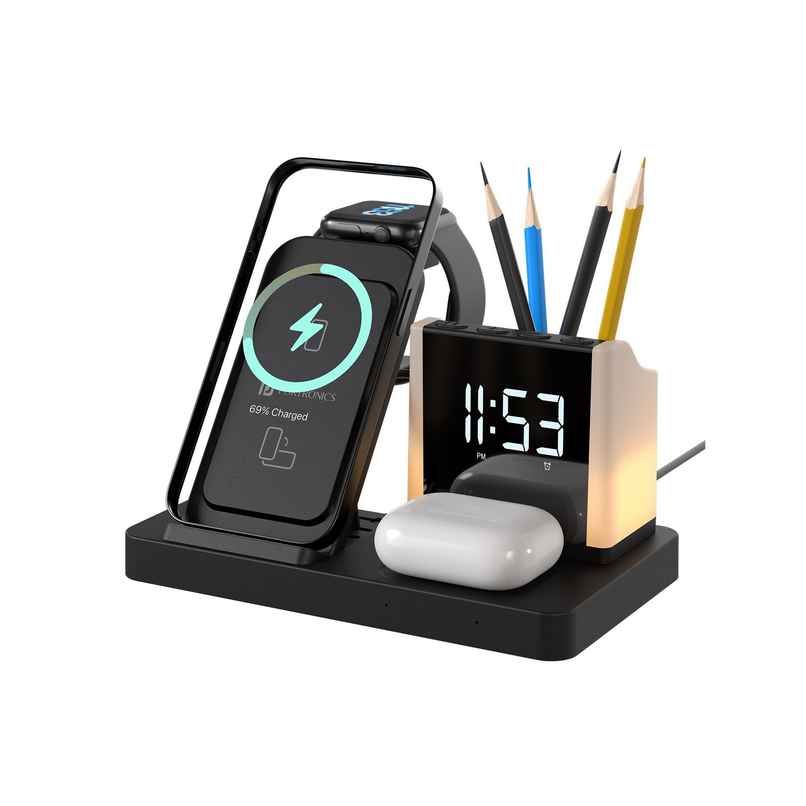 Portronics HexaCharge 6in1 15W Fast Magnetic Wireless Charging,Wireless Earbuds Smartwatches Black