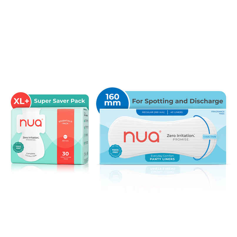 Nua Complete Comfort Sanitary Pads For Heavy Flow| 30 Xl+ (30pc) & Nua Panty Liners For Daily Use Regular - 160Mm (1pc) Combo Nua Complete Comfort Sanitary Pads For Heavy Flow| 30 Xl+ (30pc) & Nua Panty Liners For Daily Use Regular - 160Mm (1pc) Combo