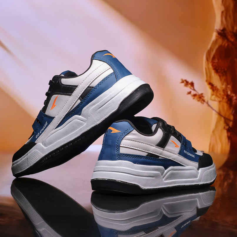 Asian Men's Lace up Sneakers | UNICORN-13 | White & Blue | UK 10 Asian Men's Lace up Sneakers | UNICORN-13 | White & Blue | UK 10