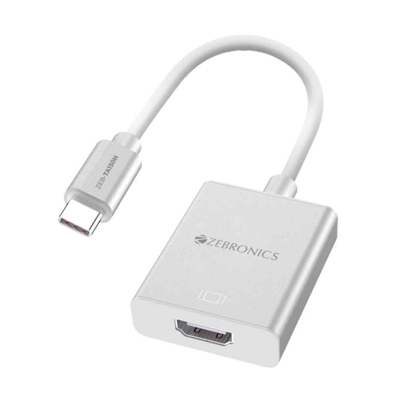 ZEBRONICS TA150H Type-C to HDMI 4K Adapter, 15cm, MacBook/DeX/Windows, Aluminium Design, White ZEBRONICS TA150H Type-C to HDMI 4K Adapter, 15cm, MacBook/DeX/Windows, Aluminium Design, White