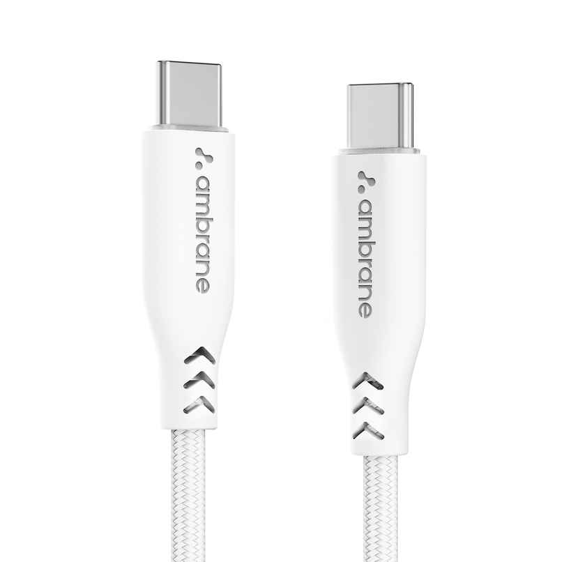 Ambrane Unbreakable 60W Fast Charging 1.5M Braided Type C to Type C Cable | White