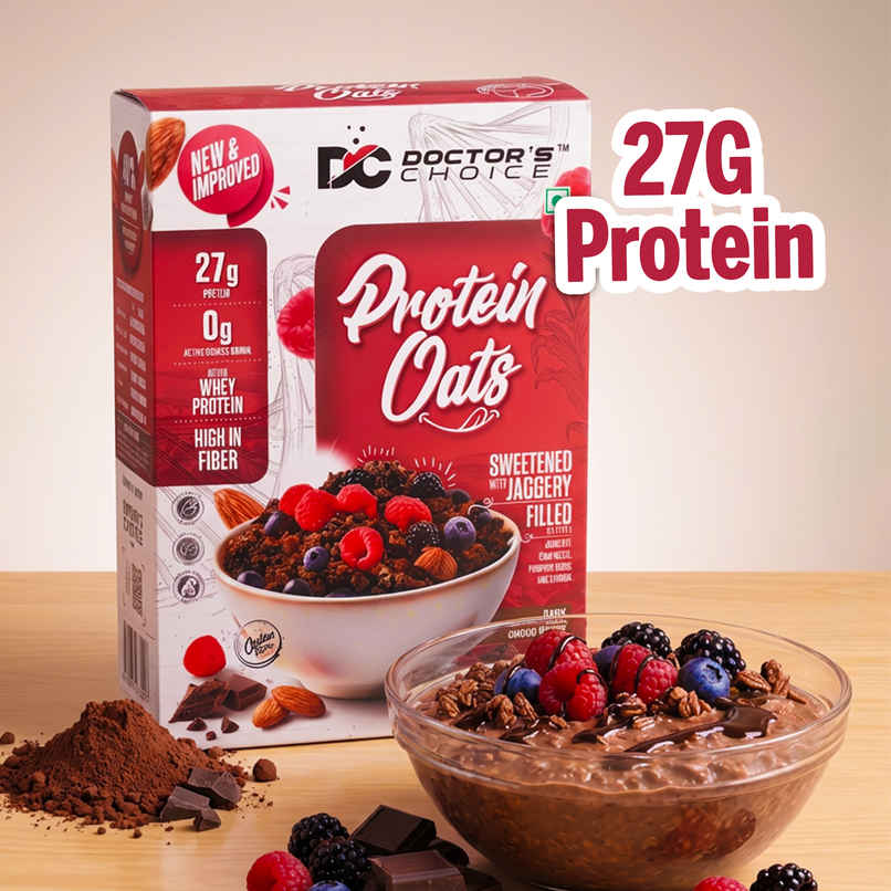 DOCTOR'S CHOICE Protein Oats, 27g Pure Protein, Jaggery Sweetened, No Additives & Refined Sugar Box