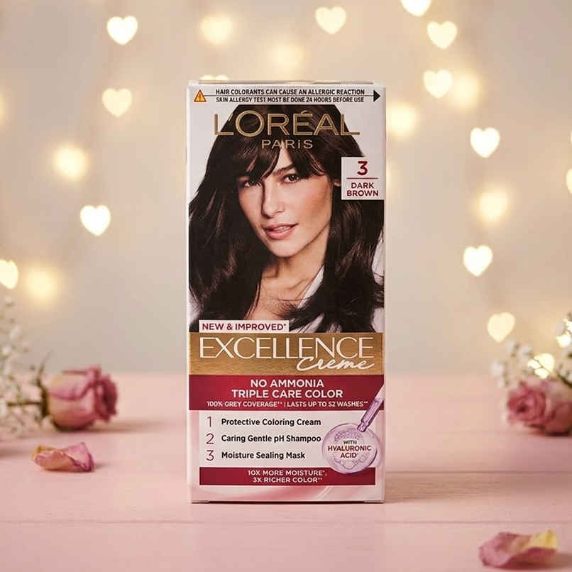 L'Oreal Paris New Excellence Creme Hair Color Mini Shade 3 Dark Brown | 20g + 20ml + 5ml + 5g