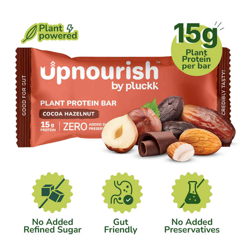 Chocolate Hazelnut Protein Bar - No Refined Sugar | 15 g Complete Protein | Upnourish by Pluckk Chocolate Hazelnut Protein Bar - No Refined Sugar | 15 g Complete Protein | Upnourish by Pluckk