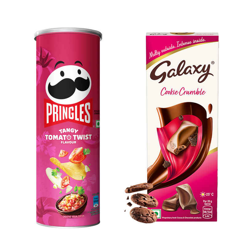 Galaxy Cookie Crumble Milk Chocolate Bar & Pringles Potato Chips Tangy Tomato Twist Flavour | Combo