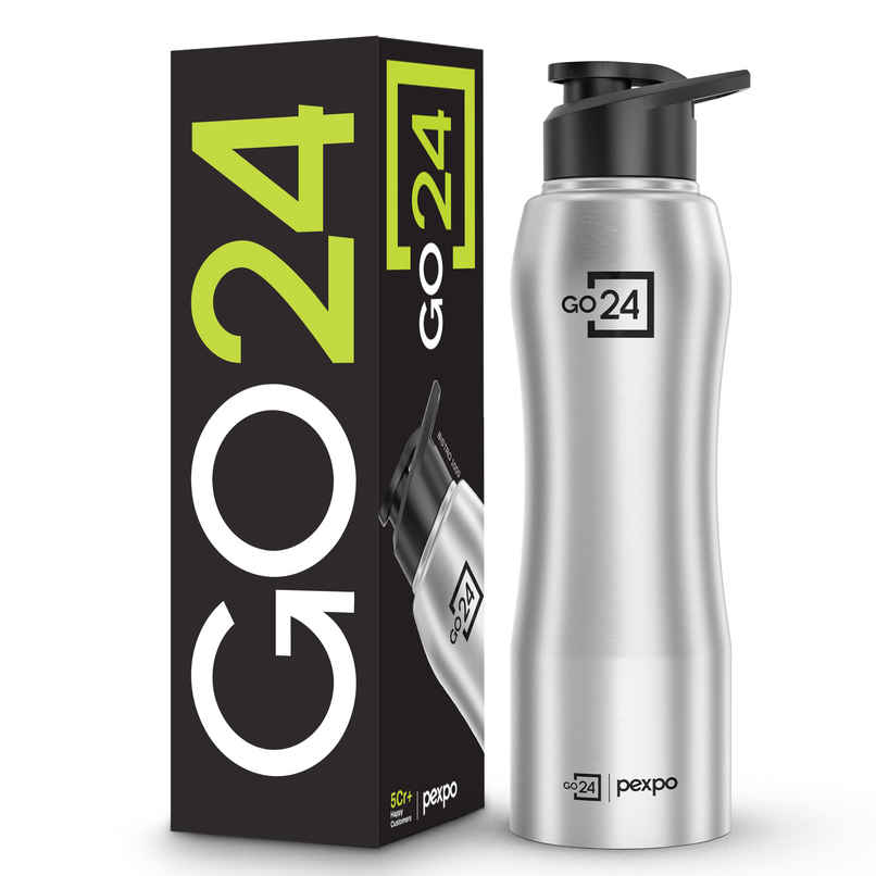 Go24 | Pexpo Bistro 1000 ml Sports And Hiking Stainless Steel Water Bottle (Pack Of 1 Silver Steel)
