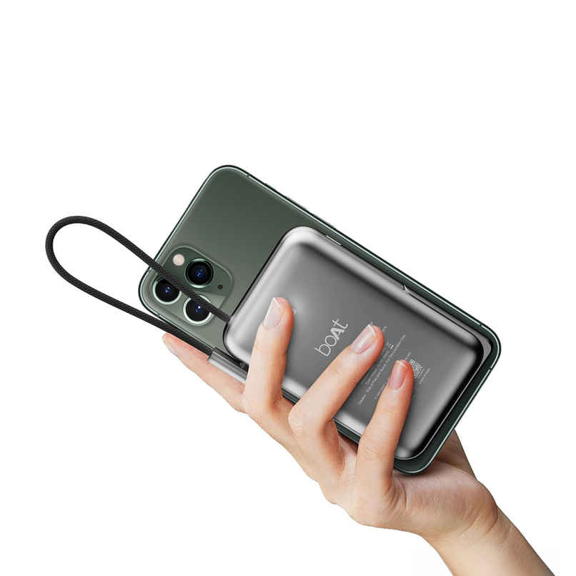 boAt Energyshroom PB330 MagnaCharge 10000 mAh Magnetic Wireless Power Bank w/ 15W Wireless Charging, Metal Stand,Magnacharge Ring for iPhone and Android Phones w/Wireless Charge - Black