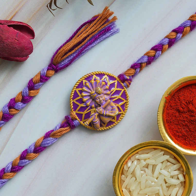 Purple Krishna Flute Designer Rakhi with Roli Chawal | Gift for Brother Bhaiya | Meenakari | Pack of 1 | Ecraftindia Purple Krishna Flute Designer Rakhi with Roli Chawal | Gift for Brother Bhaiya | Meenakari | Pack of 1 | Ecraftindia