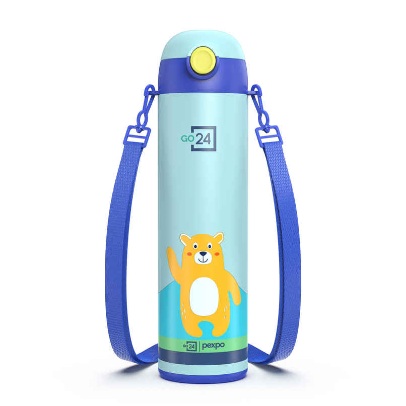 GO24 Kids Stainless Steel Water Bottle | Straw Sipper | 3 Layer Insulation