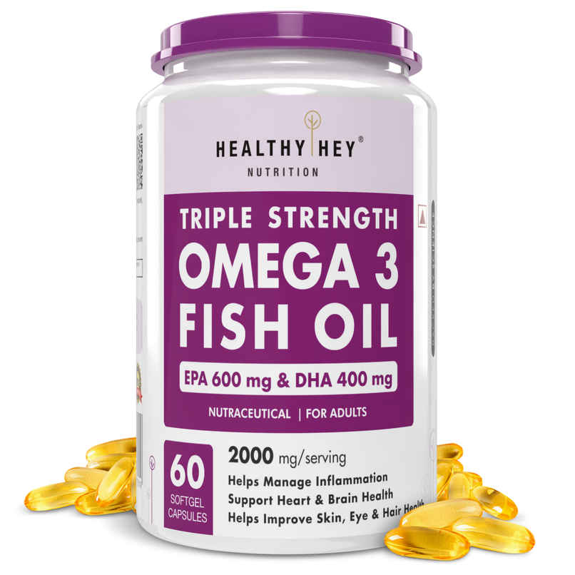 HealthyHey Nutrition Fish Oil Capsule Omega 3 Softgel For Women and Men | Burpless | EPA 600-DHA 400