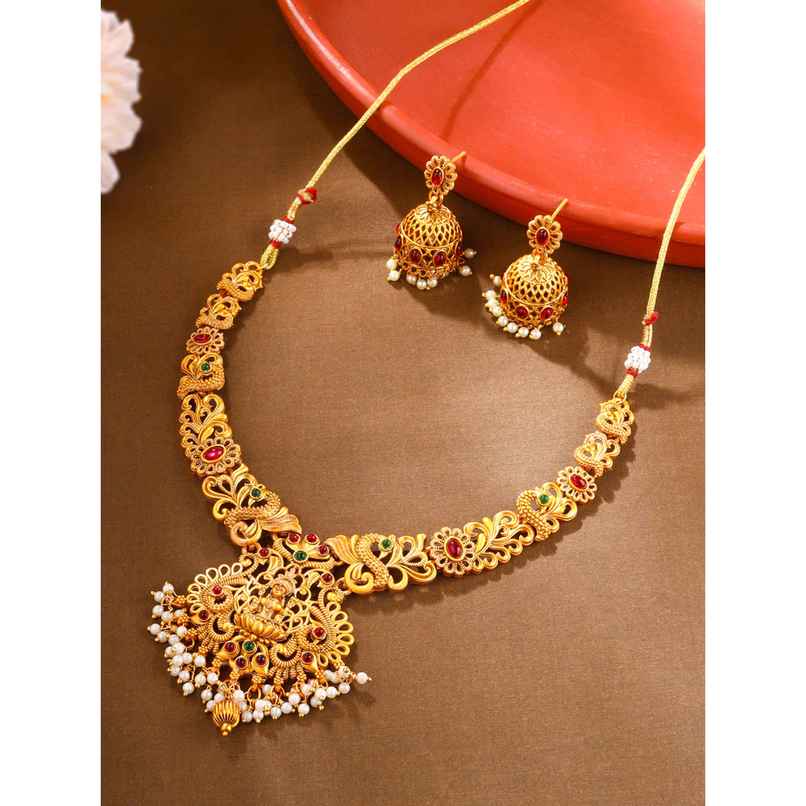 Yellow Chimes Gold-Plated Temple Necklace Set For Women Yellow Chimes Gold-Plated Temple Necklace Set For Women