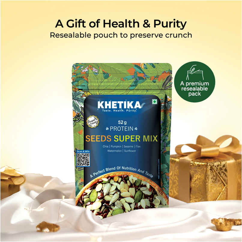 Khetika Super Seed Mix Rich in Protein 52g, Pumpkin, Sesame, Watermelon, Sunflower, Flax, Chia Seeds