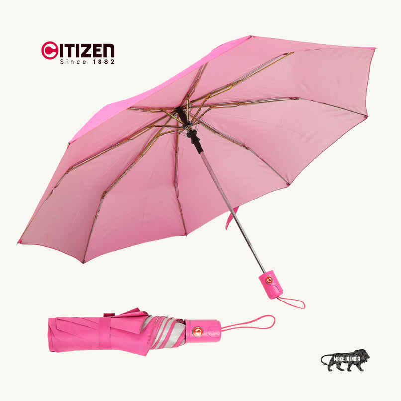 Citizen 3 Fold 22 Inch Auto Pink Mono Silver Umbrella
