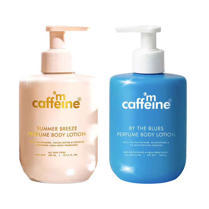 Mcaffeine Summer Breeze Perfume Body Lotion With Niacinamide - Cocoa Butter|Fresh Aquatic Fragrance (300g) & Mcaffeine By The Blues Brightening Perfume Body Lotion 5% Niacinamide- Longlasting Aquatic Scent (300ml) Combo