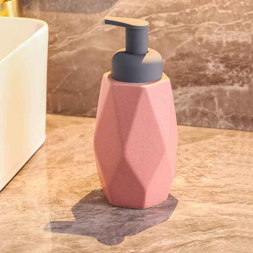 UMAI Ceramic Soap Dispenser Bottle For Bathroom | 400 ml | Pink