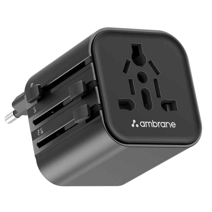 Ambrane Universal Travel Socket with 2500W High Power Output | Travel Adapter Socket | Black Ambrane Universal Travel Socket with 2500W High Power Output | Travel Adapter Socket | Black