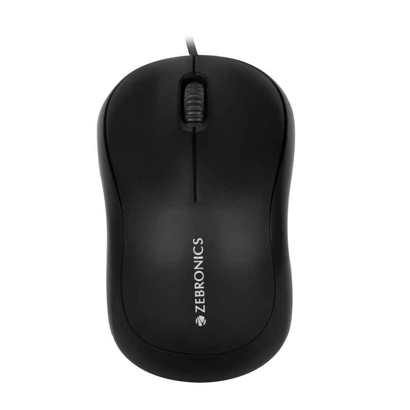 Zebronics Comfort Wired Mouse, 3-Button, 1000 DPI Optical Sensor, Plug & Play - Black