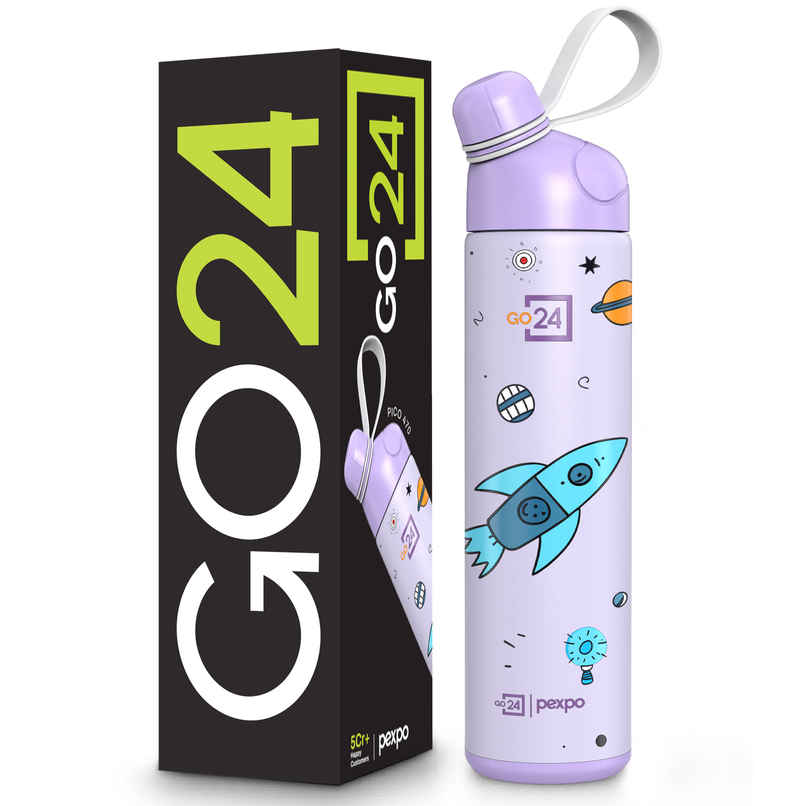 Go24 | Pexpo Pico Cute Sipper | 500 ml | Hot & Cold Steel Bottle | Rocket Uv Printed Design