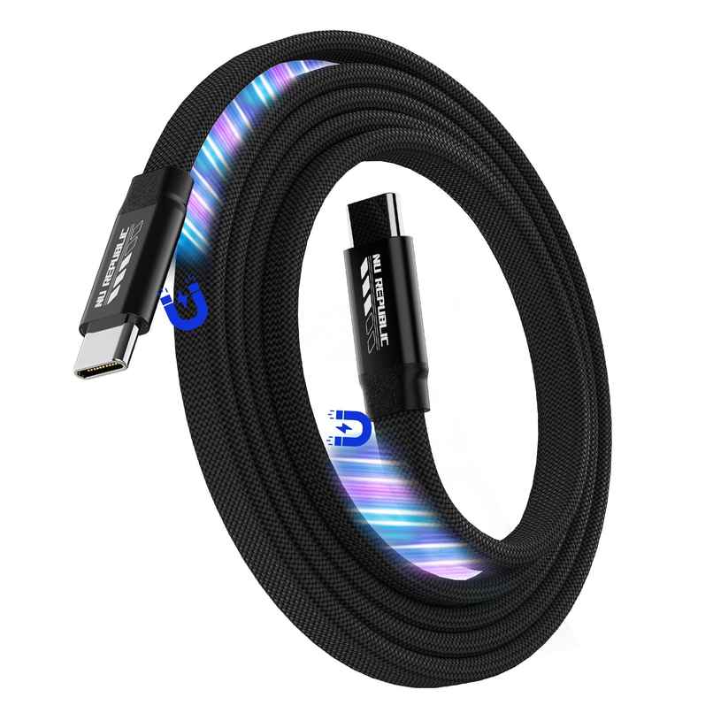 Nu Republic Blaze Fusion Flat 240W Self Binding Magnetic Type-CtoC Fast Data Charging Braided Cable