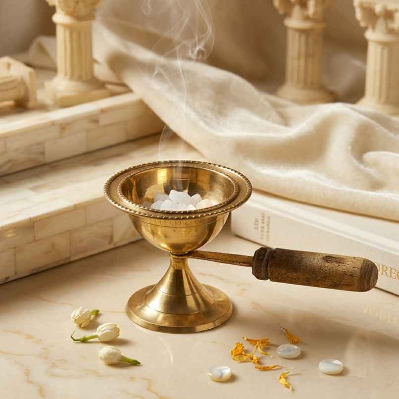 Brass with wodden Handle Dhoop Dani | Mangal Bhawan Brass with wodden Handle Dhoop Dani | Mangal Bhawan