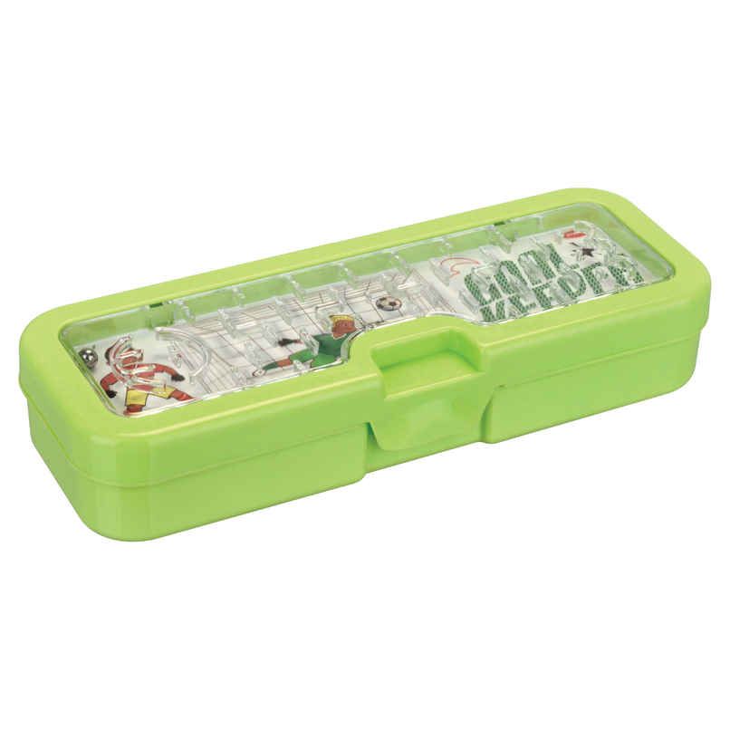 PRATAP Goal Keeper Big Pencil Box with Partition Tray | 3 Balls in a Maze Game | Green