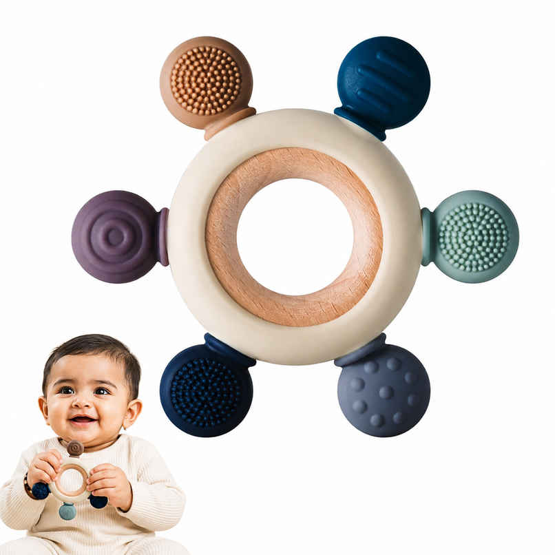 Kidology Silicone & Wood Ring Teether | Multicolour