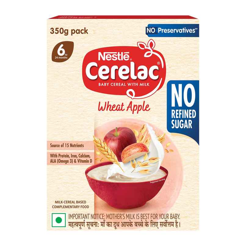 Nestle Cerelac Wheat Apple Baby Food Cereal, No Refined Sugar & No Preservatives, 6 to 24 Months