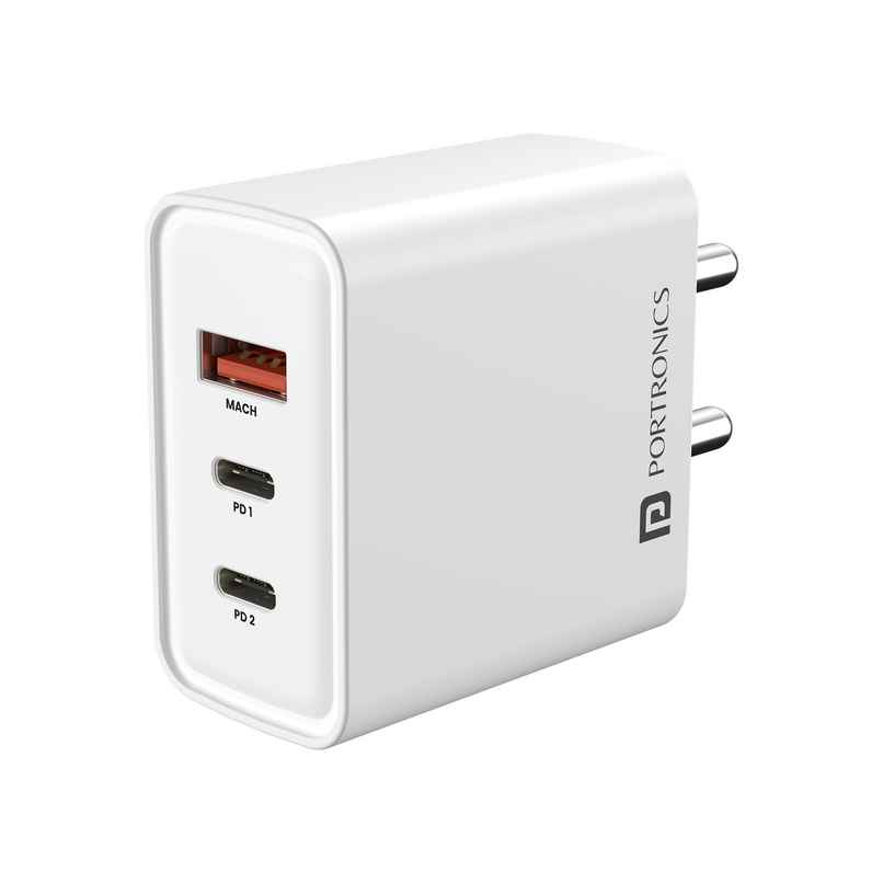 Portronics Adapto 65M 65W Fast Charging Adapter | White