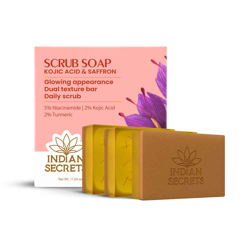 Kojic Acid & Saffron Detan Scrub Soap | Brightens Skin, Removes Tan, Dark Spots & Pigmentation