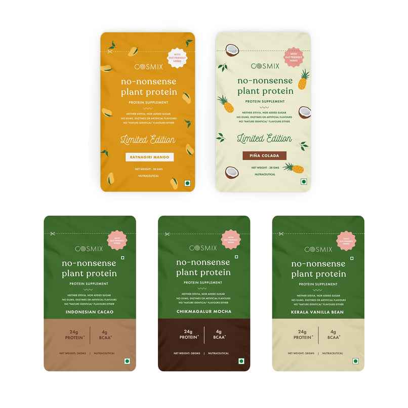 Cosmix No-Nonsense Plant Protein Assorted Trial Pack of 5, 24g Protein