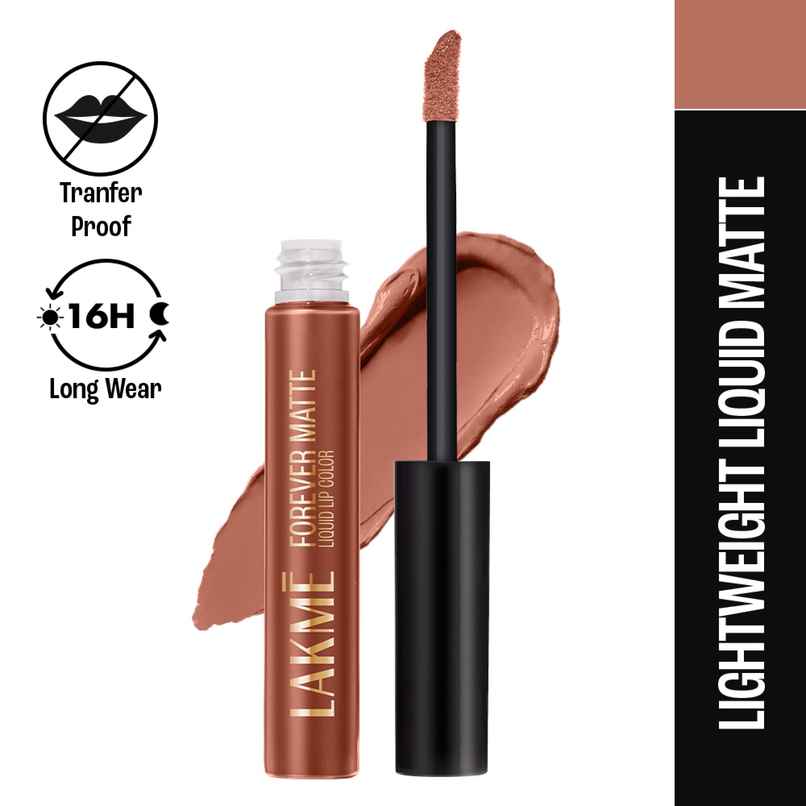 Lakme Forever Matte Liquid Lip, 16hr Lipstick, Lightweight & transferproof - Nude Perk