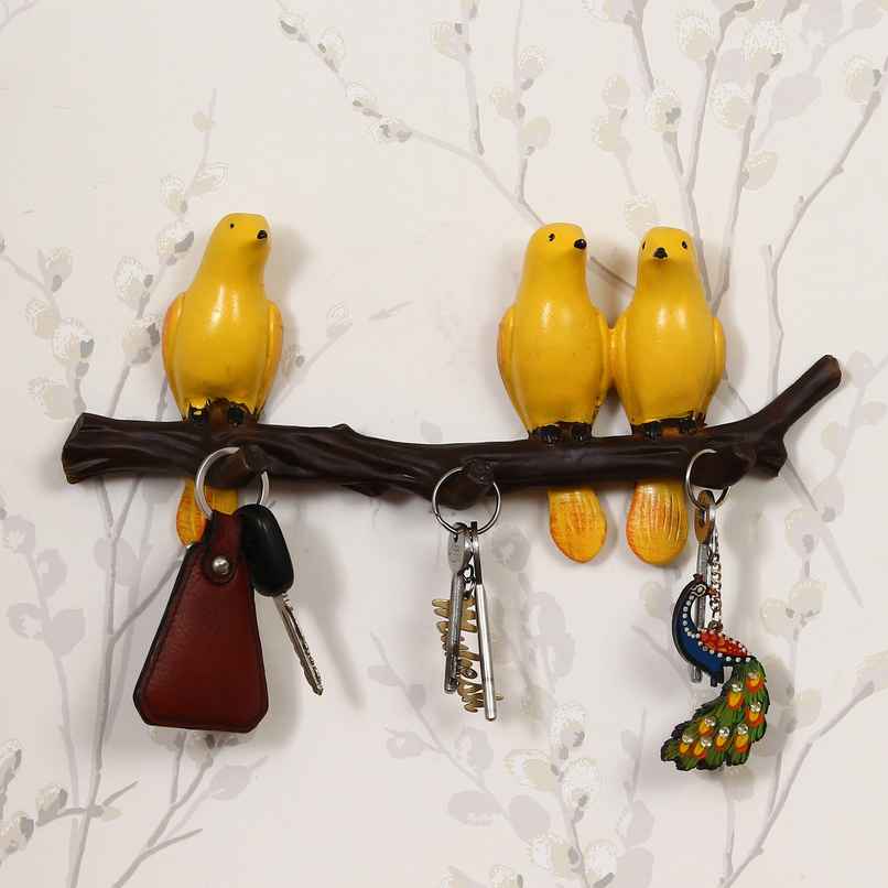 Resin 3 Yellow Birds Sitting on Tree Branch Key Holder with 3 Hooks | Ecraftindia Resin 3 Yellow Birds Sitting on Tree Branch Key Holder with 3 Hooks | Ecraftindia