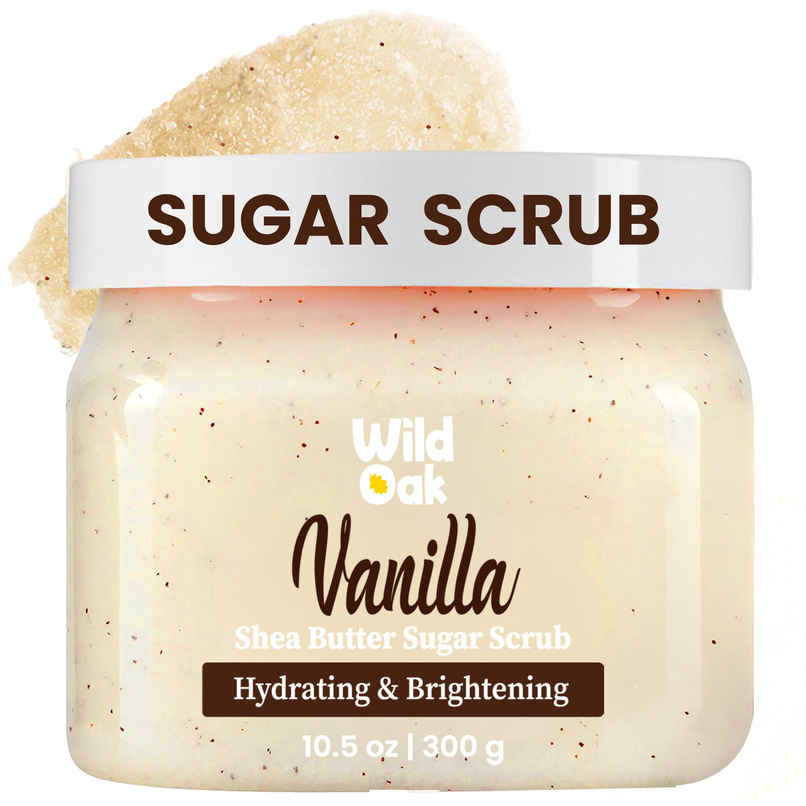Wild Oak Vanilla Sugar Body Scrub Ultra Hydrating & Moisturising Tan Removal & Strawberry Skin Wild Oak Vanilla Sugar Body Scrub Ultra Hydrating & Moisturising Tan Removal & Strawberry Skin