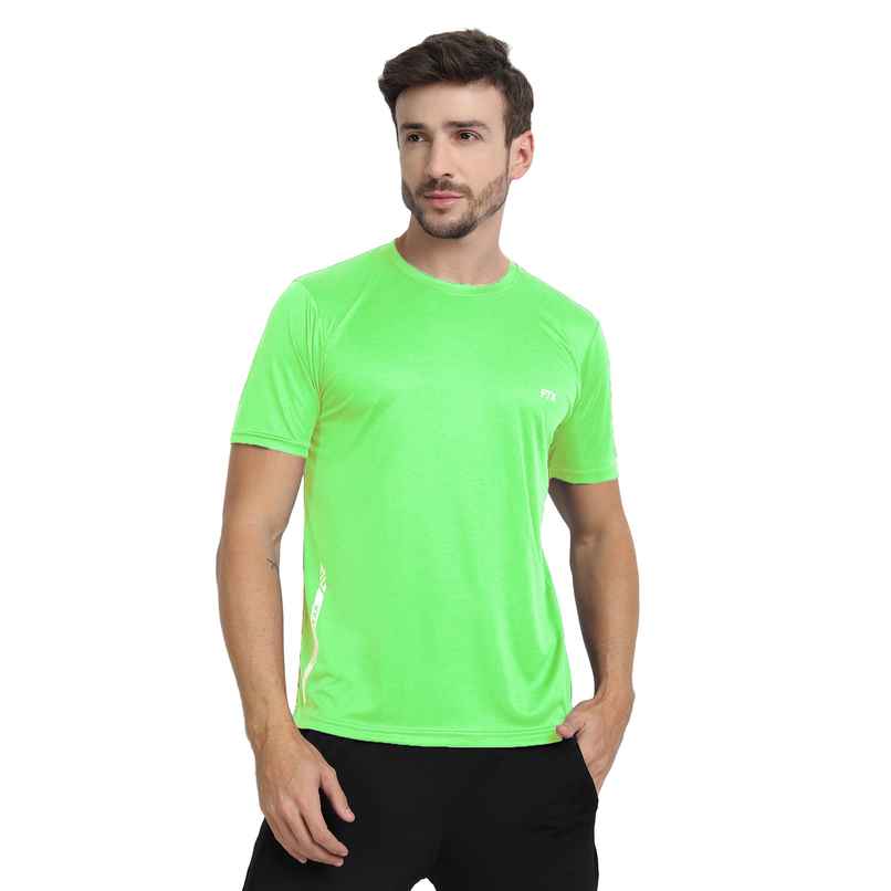Ftx Men's Solid Round Neck Polyester Half Sleeve Casual T-shirt | Green | L