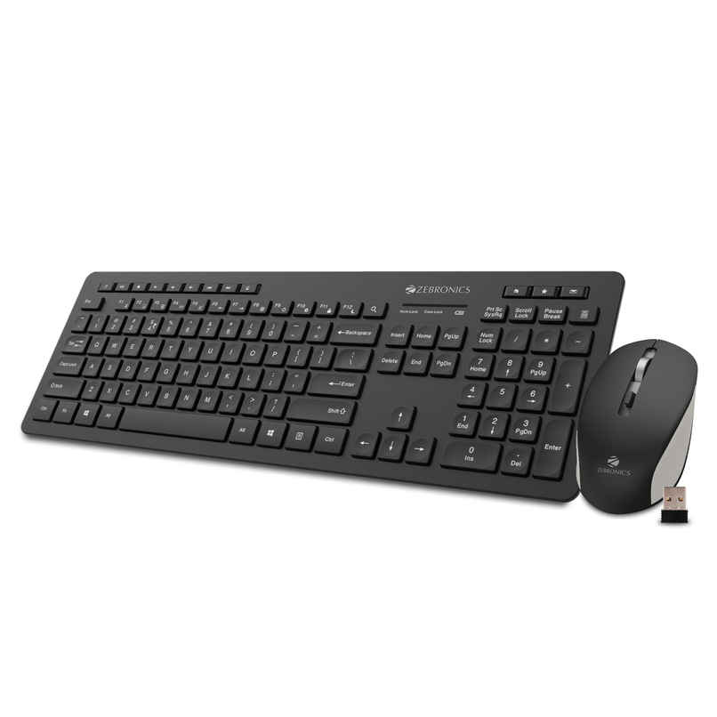 Zebronics Zeb-Companion 500 2.4GHz Wireless Keyboard & Mouse Combo, USB Nano Receiver, Chiclet Keys, Ultra Silent, Power On/Off Switch, Rupee Key, for PC/Mac/Laptop - Black