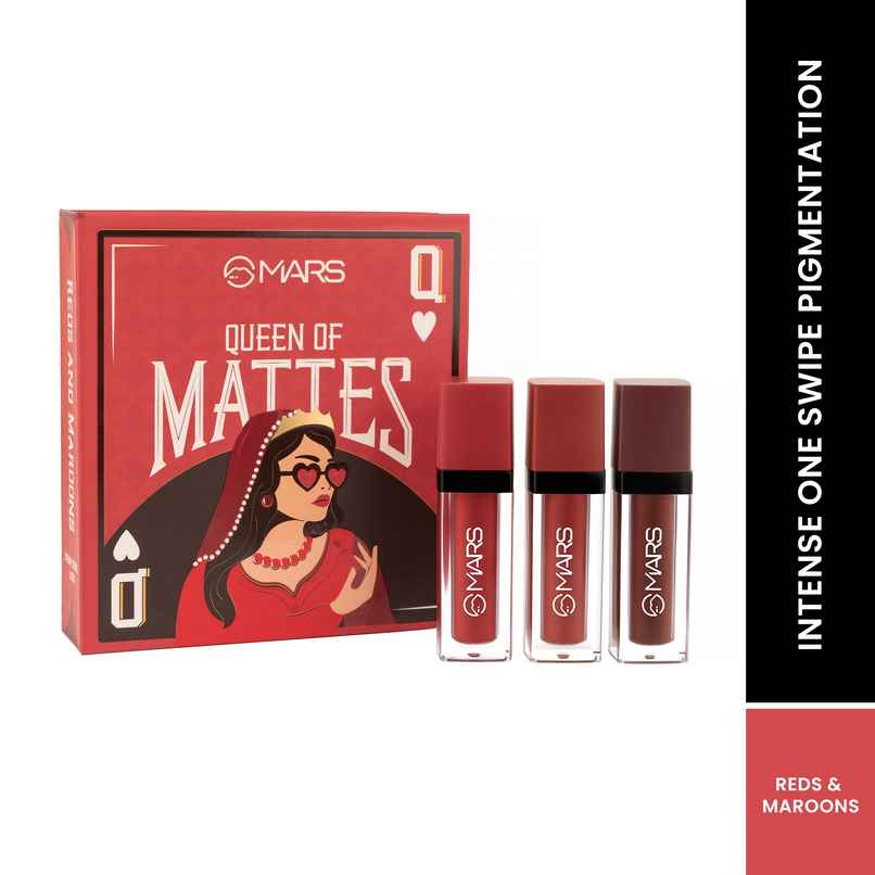 MARS Cosmetics Queen of Mattes Liquid Lipsticks Box Set of 3 - 13.5 Ml | Reds & Maroons MARS Cosmetics Queen of Mattes Liquid Lipsticks Box Set of 3 - 13.5 Ml | Reds & Maroons