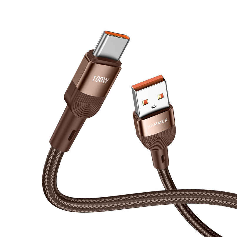Hammer 100W 5A Fast Charging 1.2M USB to Type C Cable for Onplus smartphones & compatible with all Type C devices - Brown Hammer 100W 5A Fast Charging 1.2M USB to Type C Cable for Onplus smartphones & compatible with all Type C devices - Brown