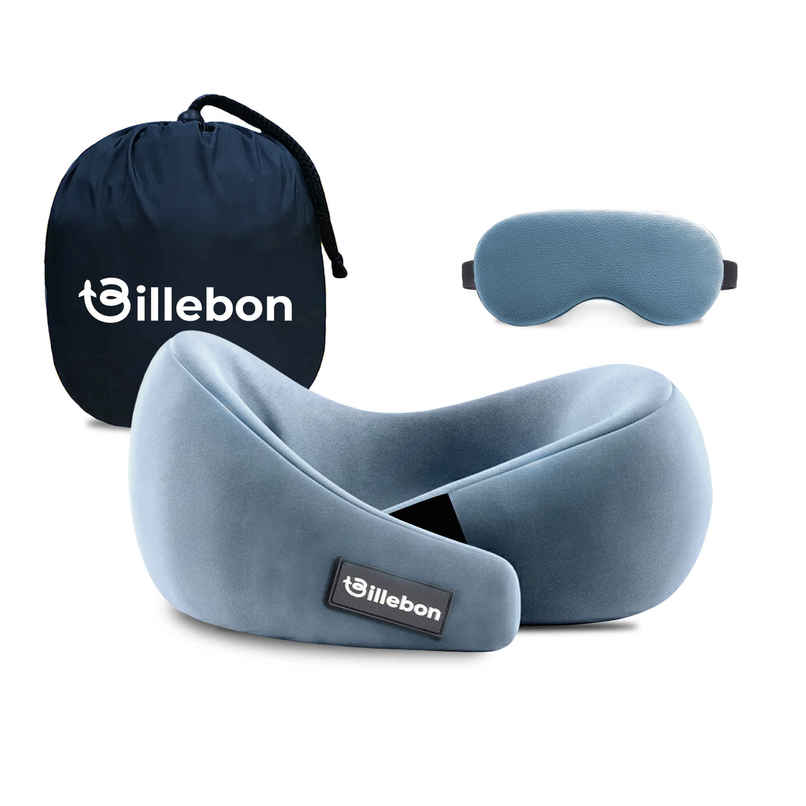 Billebon Gel Infused Memory Foam Neck Pillow with Eye Mask and Travel Pouch Grey Billebon Gel Infused Memory Foam Neck Pillow with Eye Mask and Travel Pouch Grey