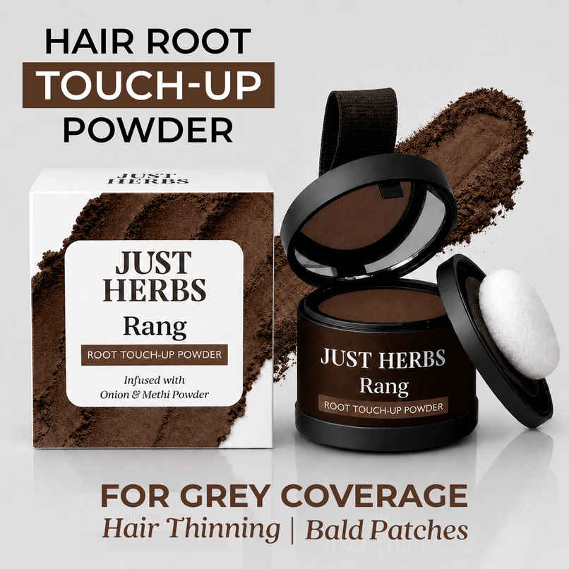 Just Herbs Rang Root Touch Up Powder | Brown | Covers Grey Hair & Bald Spots Instantly | Beard Concealer