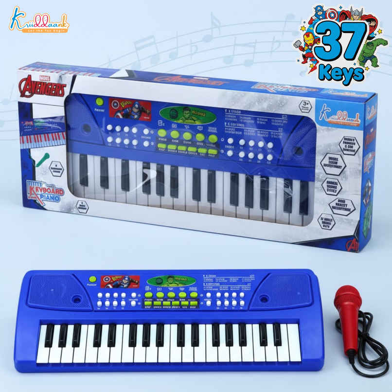 Kriiddaank Marvel Avengers Keyboard Piano 37 Keys Instrument Sounds, Microphone, Demo Light MusicToy