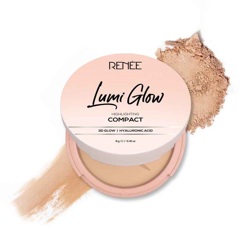 RENEE Lumi Glow Highlighting Compact | Medium Coverage, Dewy Finish, 3D Glow | 04 Cashmere Sand
