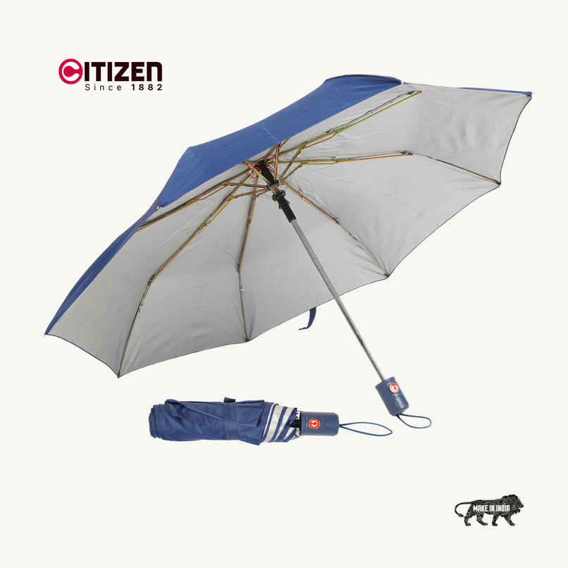 Citizen 3 Fold 22 Inch Auto Royal Blue Mono Silver Umbrella
