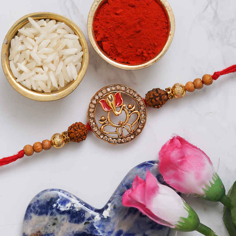 Lord Ganesha Rudraksha Designer Rakhi with Roli Chawal | Brother Gift | Religious Ganesh | Pack of 1 | Ecraftindia