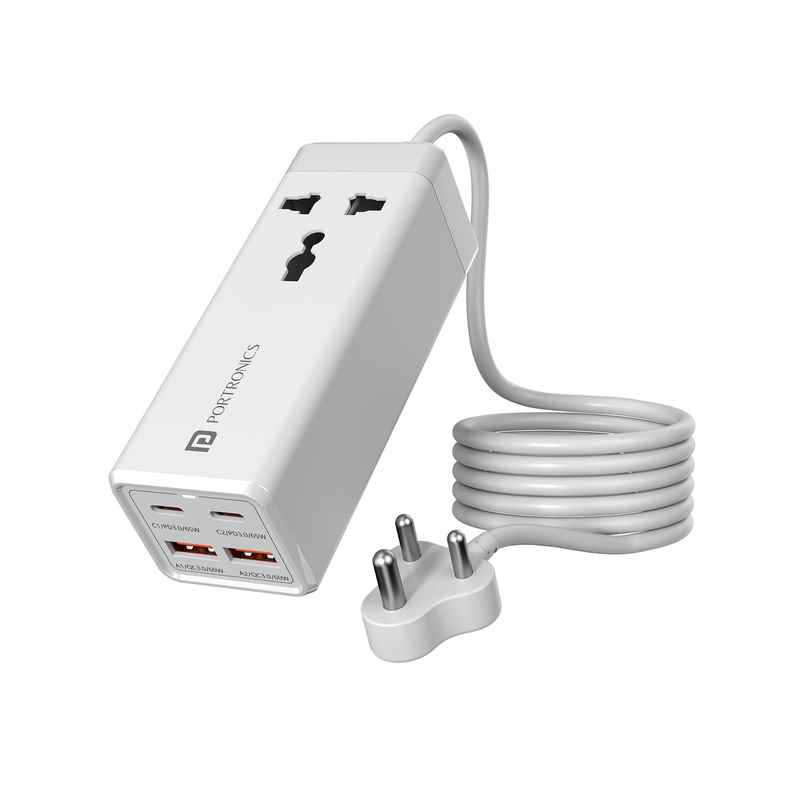 Portronics Adapto Volt 65 65W High speed 5-in-1 Power Strip with 2 Type C PD Ports(White)