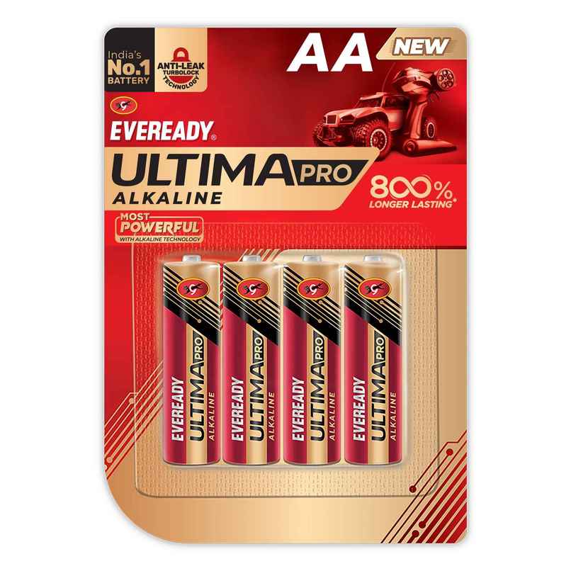 Eveready Ultima Pro Alkaline AA Battery | 800% Longer Lasting|Pack of 4 Eveready Ultima Pro Alkaline AA Battery | 800% Longer Lasting|Pack of 4