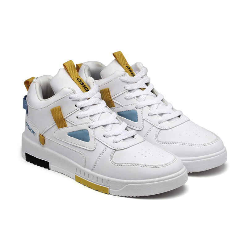 Asian Tarzan-11 Men High Top Sneakers White-Mustard (UK-9)