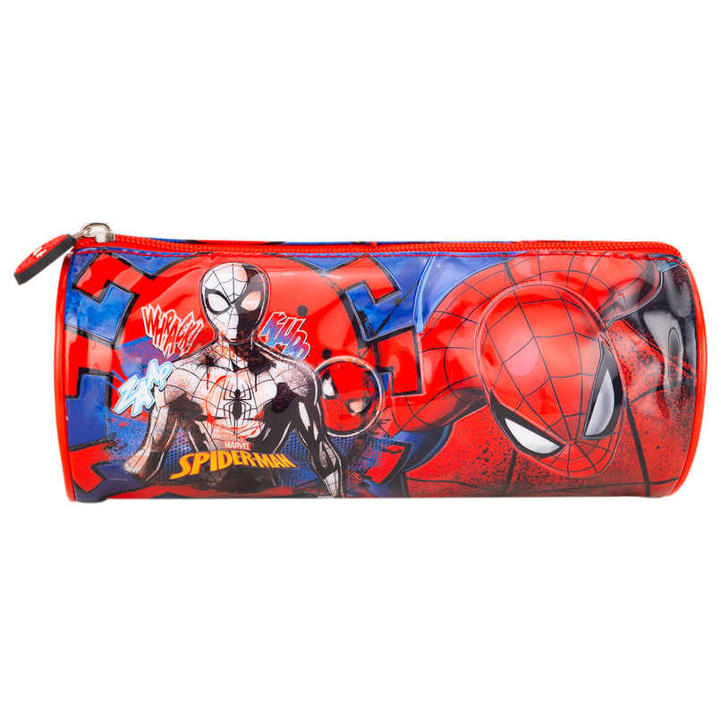Striders Spiderman Round Pencil Pouch - Kids Stationery Bag for School Supplies, Red & Blue