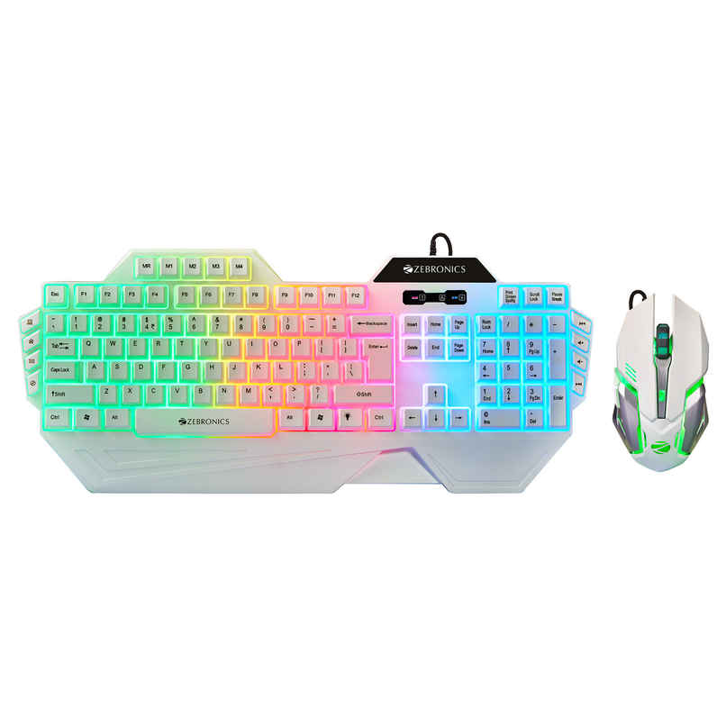 Zebronics Optimus Gaming Combo, Upto 3600 Dpi, 6 Buttons, High Res Sensor, Multicolor Led (White)
